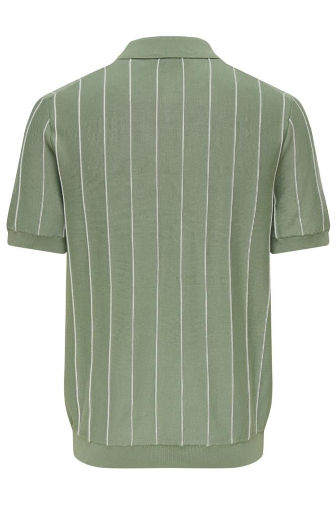 Only & Sons Erkek Çizgili Gömlek Yaka Yeşil T-Shirt - 22037080 - Only & Sons - 22037080-1