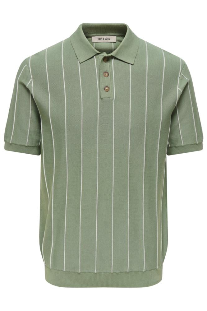Only & Sons Erkek Çizgili Gömlek Yaka Yeşil T-Shirt - 22037080 - Only & Sons - 22037080-1