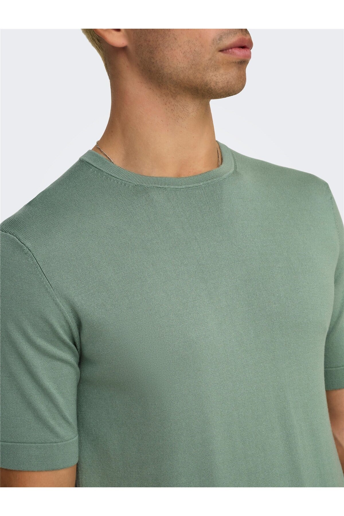Only & Sons Erkek Düz Basic Yeşil T-Shirt-22022928 - Only & Sons - 22022928-Y