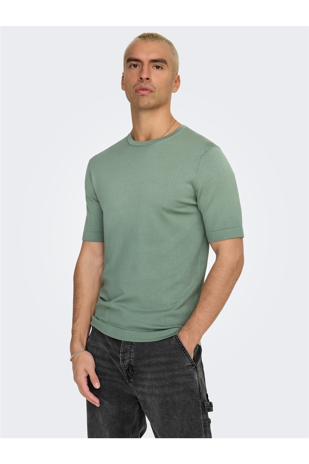 Only & Sons Erkek Düz Basic Yeşil T-Shirt-22022928 - Only & Sons - 22022928-5