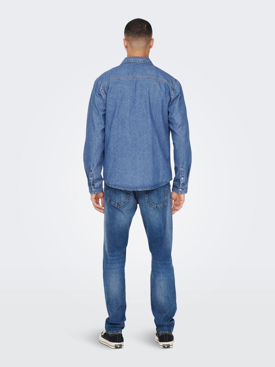 Only & Sons Erkek Göğüs Cepli Denim Gömlek - 22023247 - Only & Sons - 22023247