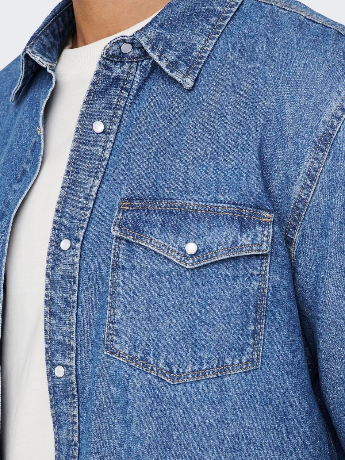 Only & Sons Erkek Göğüs Cepli Denim Gömlek - 22023247 - Only & Sons - 22023247