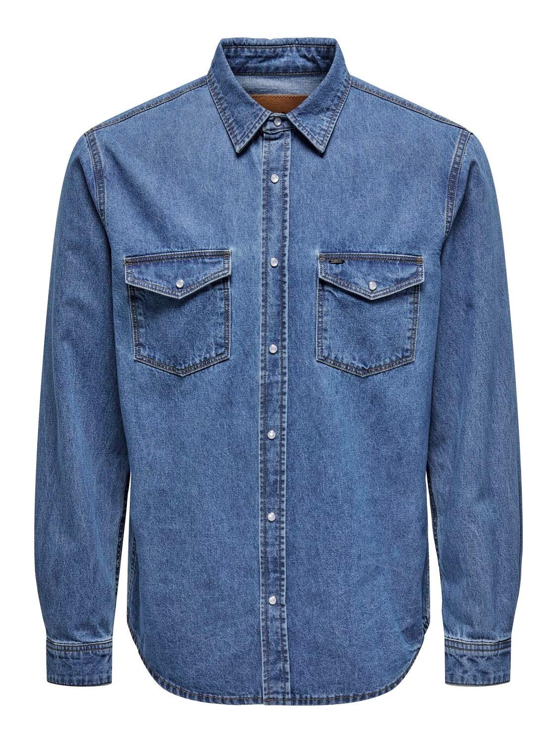 Only & Sons Erkek Göğüs Cepli Denim Gömlek - 22023247 - Only & Sons - 22023247