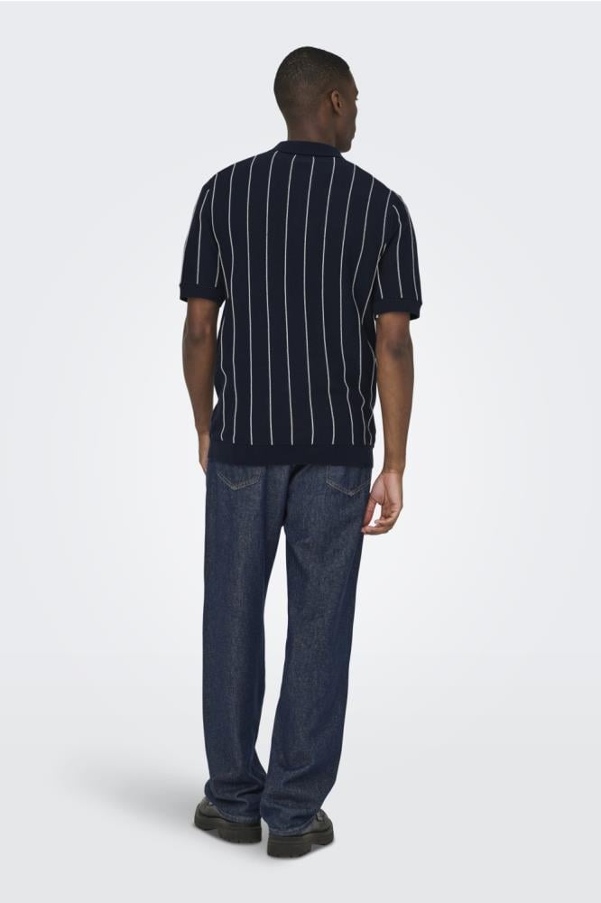 Only & Sons Erkek Gömlek Yaka Çizgili T-Shirt - 22037080 - Only & Sons - 22037080