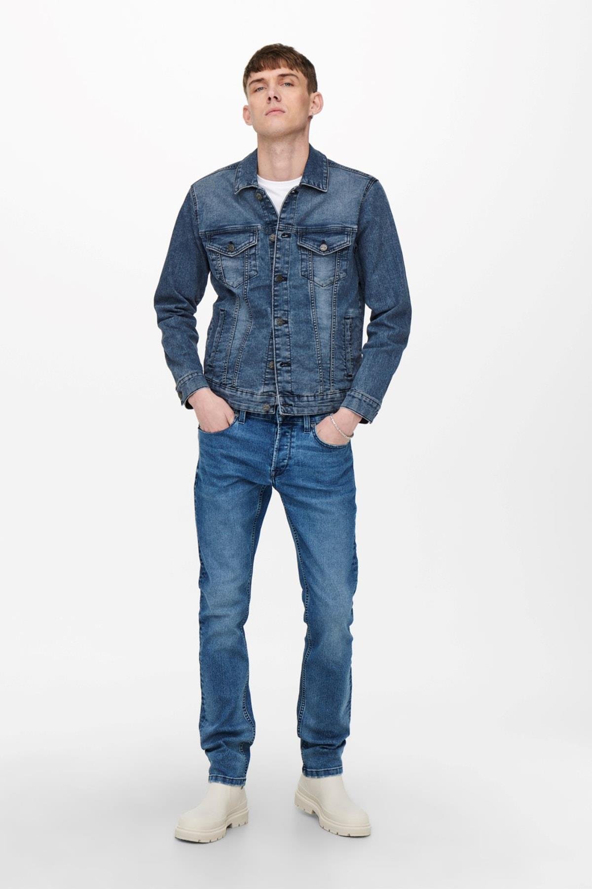 Only & Sons Erkek Kot Ceket Onscome Trucker Blue 22020757 - Only & Sons - 22020757