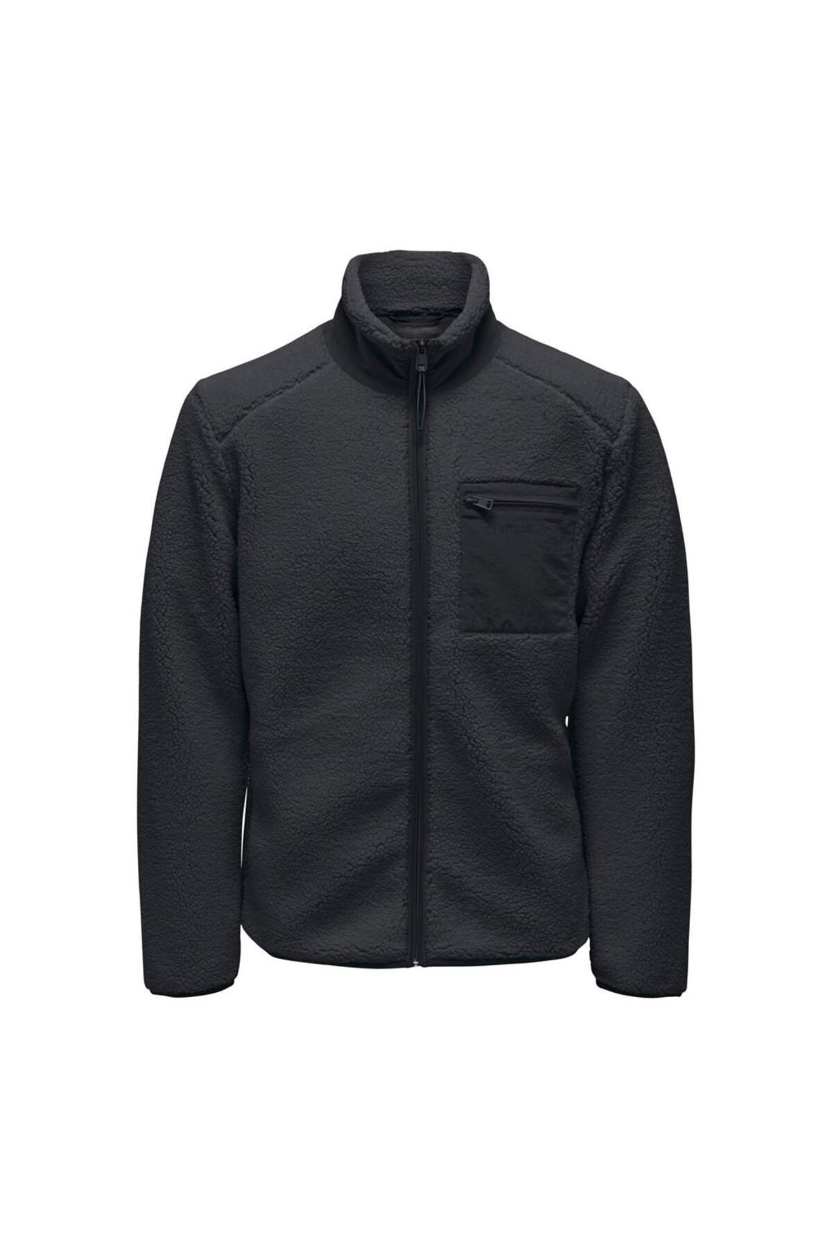 Only & Sons Erkek Onsdallas Sherpa Jacket Peluş Siyah Ceket-22025599 - Only & Sons - 22025599-S