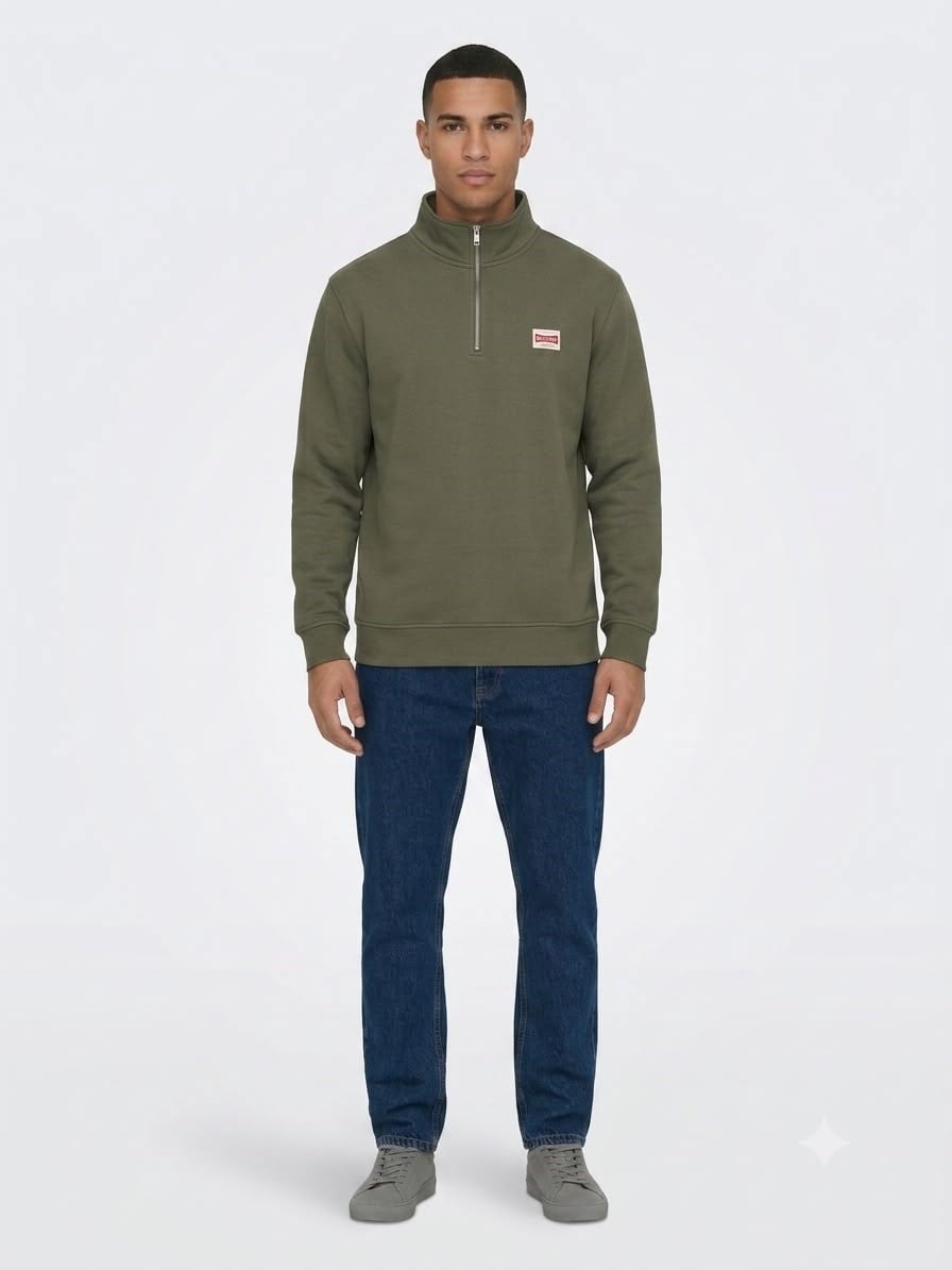 Only & Sons Erkek ONSDAWSON REG LS HALF SWEATSHİRT YEŞİL - 22039036  - Only & Sons - 22039036-1