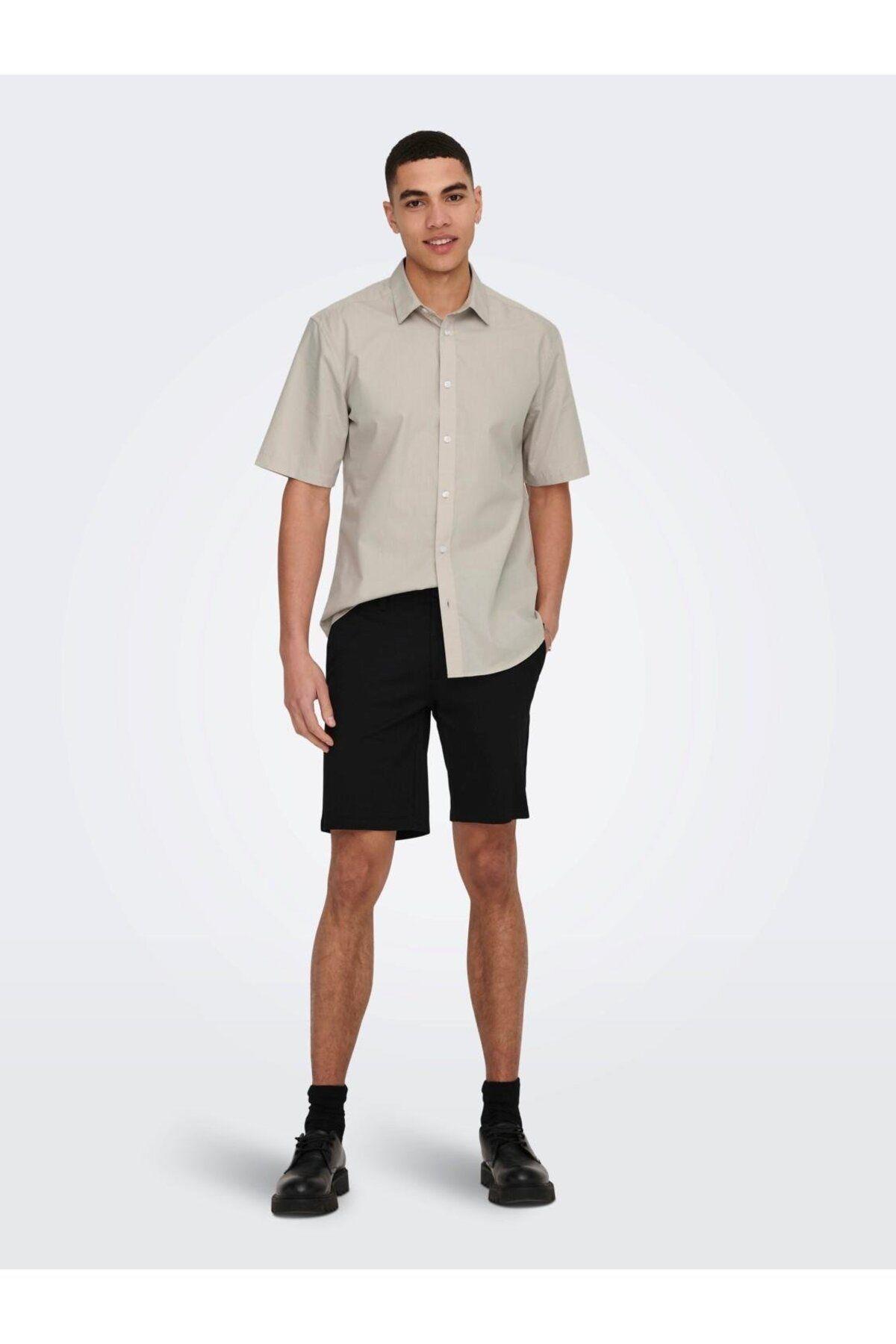 Only & Sons Erkek Onsmark Düğmeli Günlük Düz Şort - 22018667 - Only & Sons - muk-22018667