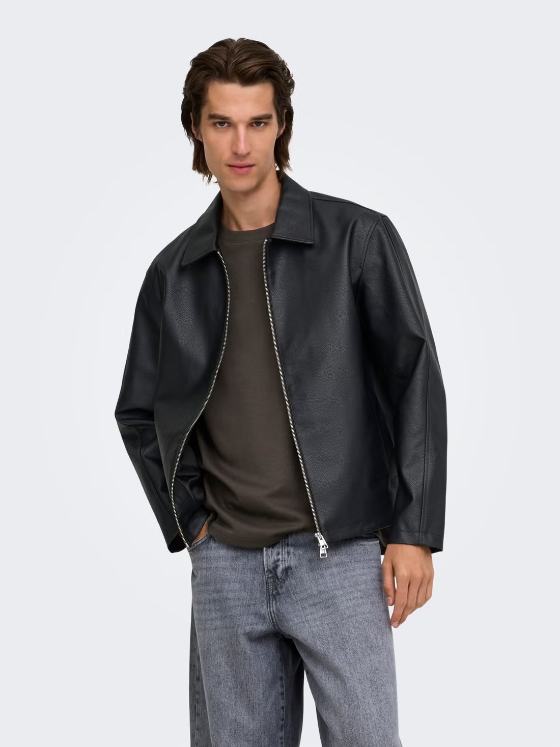 Only & Sons Erkek Onsrem Siyah Deri Ceket - 22038683   - Only & Sons - 22038683