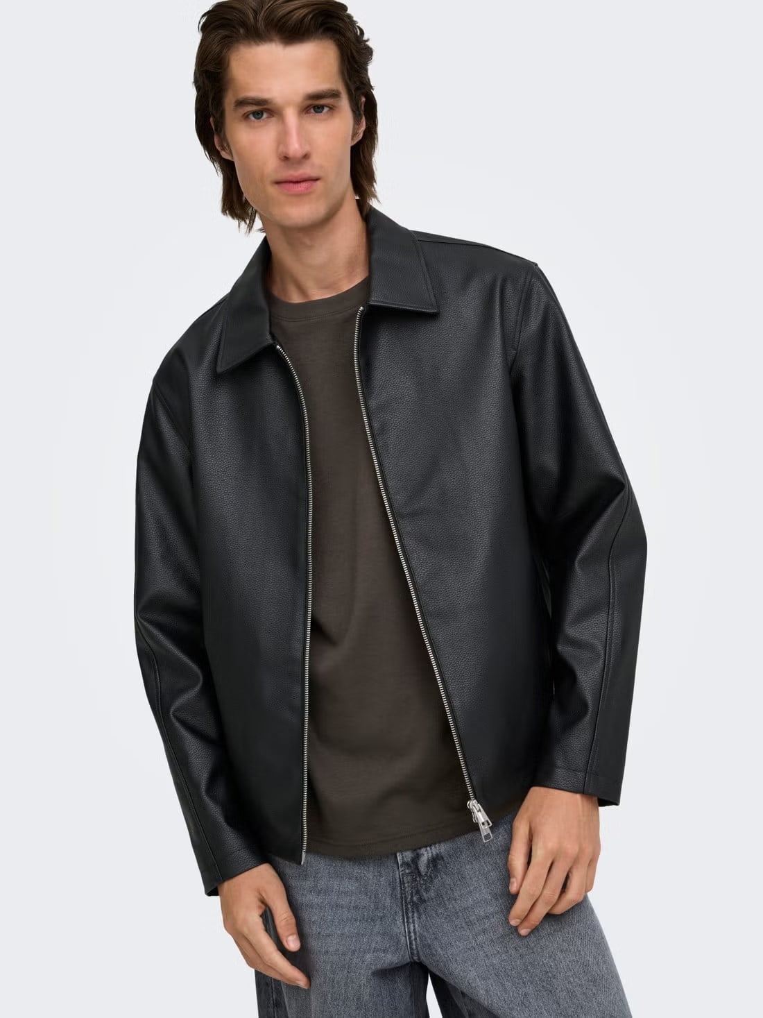 Only & Sons Erkek Onsrem Siyah Deri Ceket - 22038683   - Only & Sons - 22038683