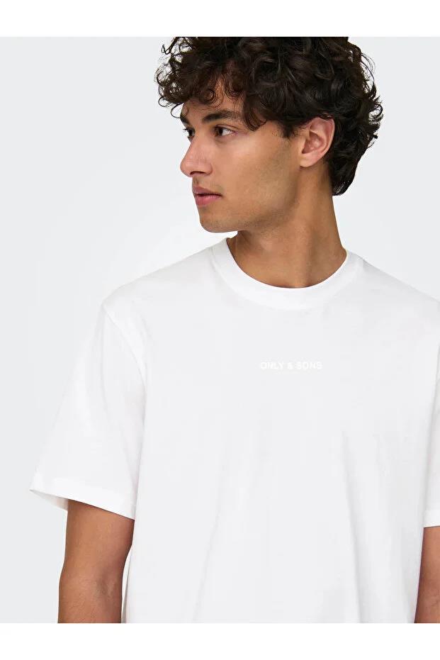 Only & Sons Erkek Pamuklu Regular Fit Yuvarlak Yaka Beyaz T-Shirt - 22028147 - Only & Sons - 22028147-1