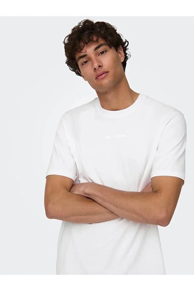 Only & Sons Erkek Pamuklu Regular Fit Yuvarlak Yaka Beyaz T-Shirt - 22028147 - Only & Sons - 22028147-1