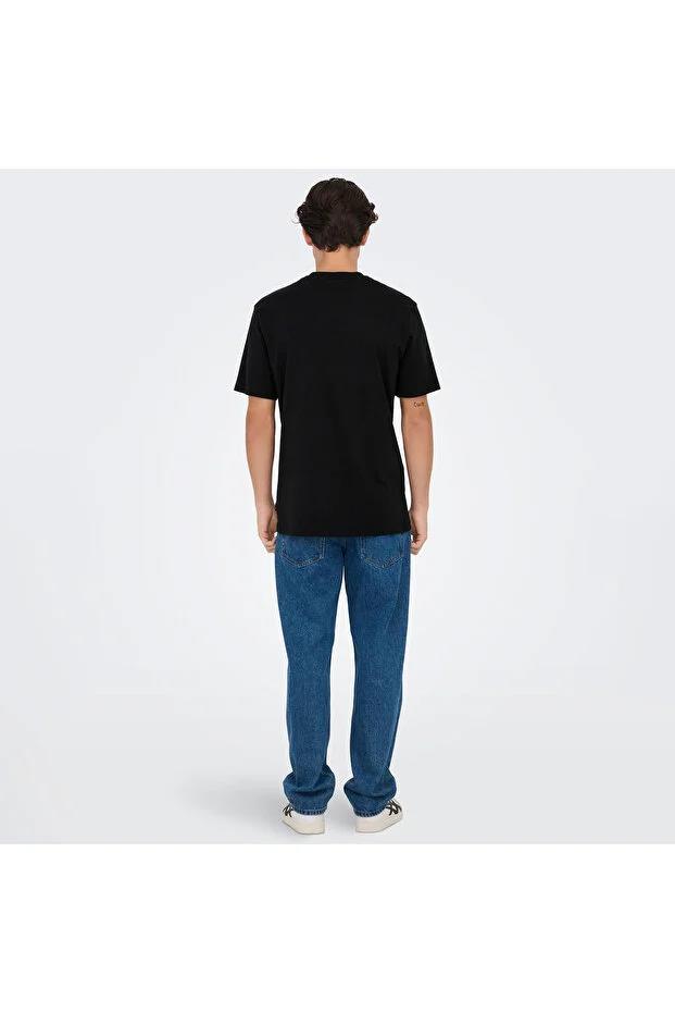 Only & Sons Erkek Pamuklu Regular Fit Yuvarlak Yaka Siyah T-Shirt - 22028147 - Only & Sons - 22028147-2