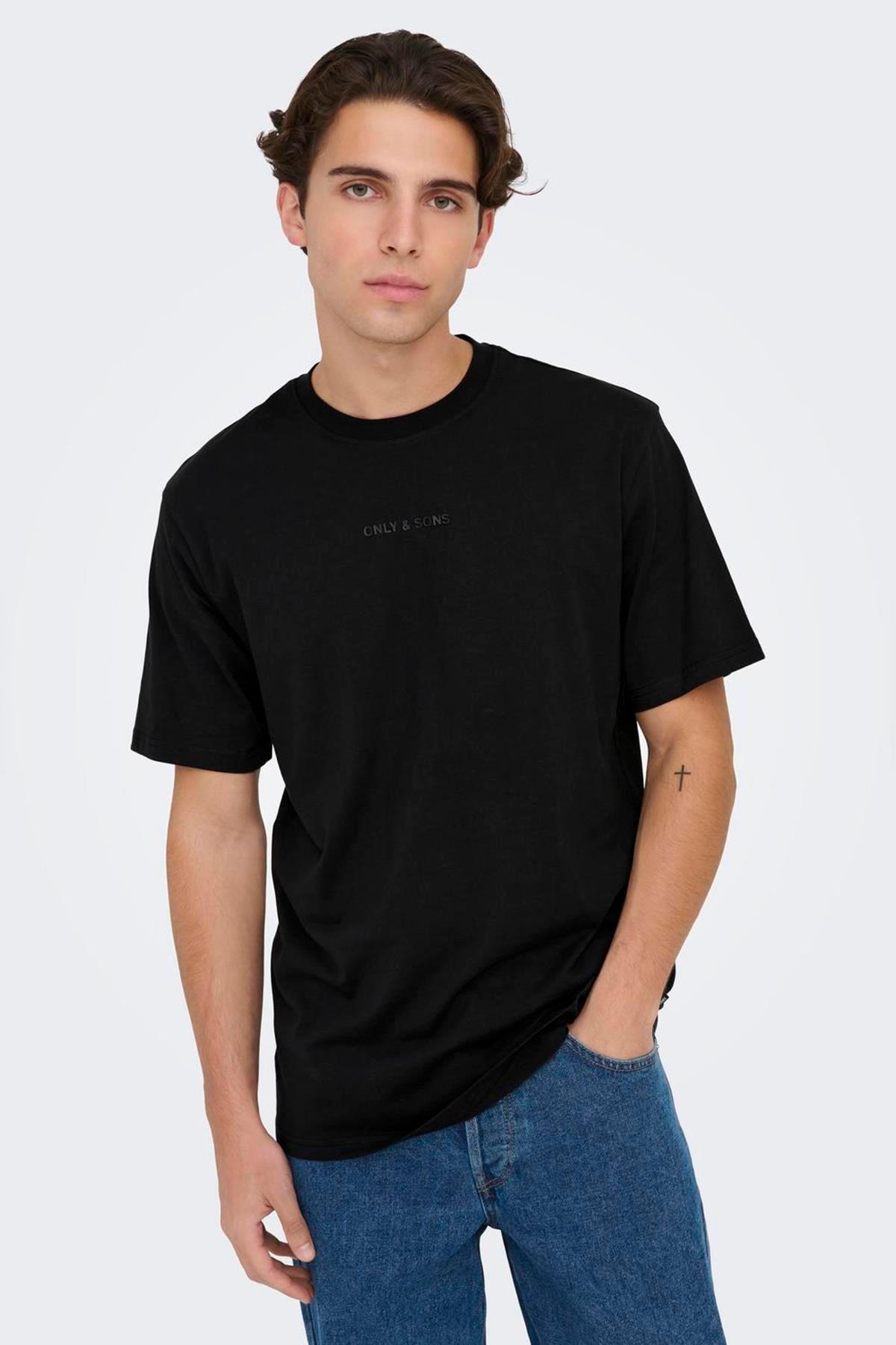 Only & Sons Erkek Pamuklu Regular Fit Yuvarlak Yaka Siyah T-Shirt - 22028147 - Only & Sons - 22028147-2