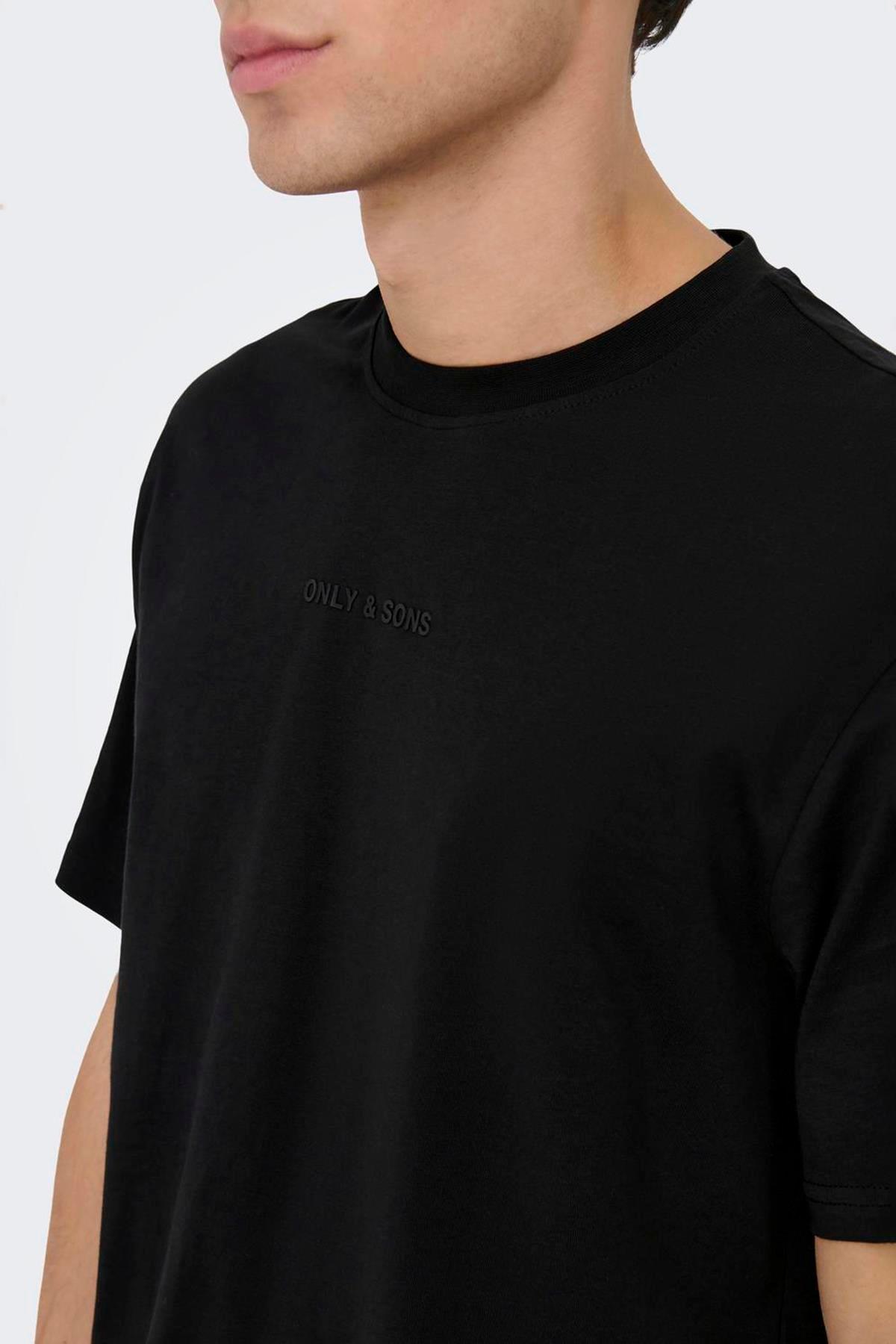 Only & Sons Erkek Pamuklu Regular Fit Yuvarlak Yaka Siyah T-Shirt - 22028147 - Only & Sons - 22028147-2