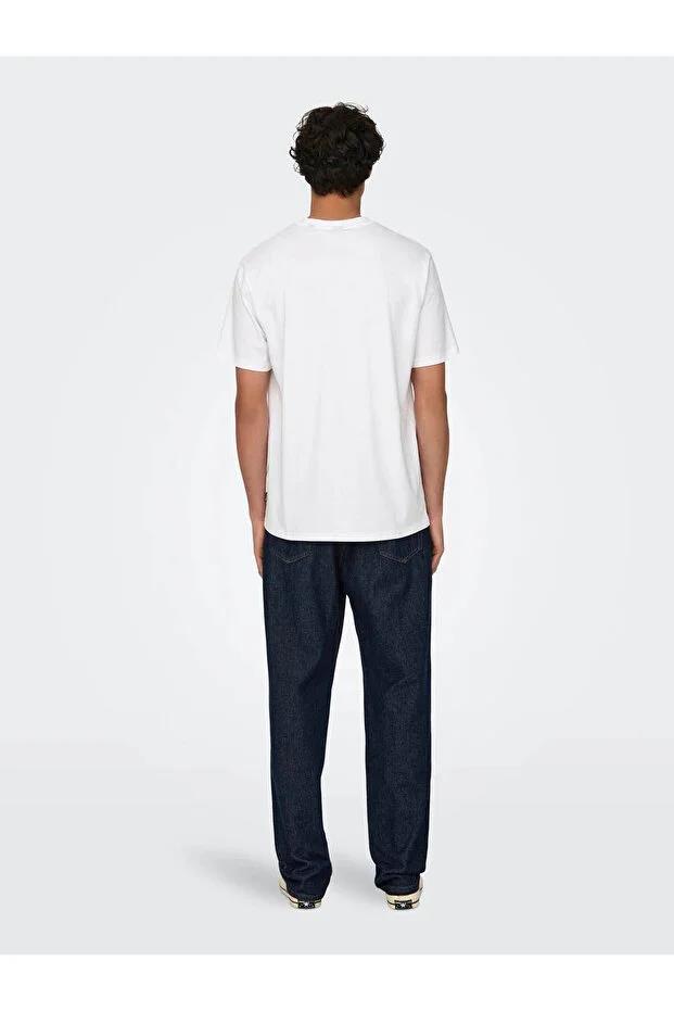 Only & Sons Erkek Pamuklu Regular Fit Yuvarlak Yaka Beyaz T-Shirt - 22028147 - Only & Sons - 22028147-1