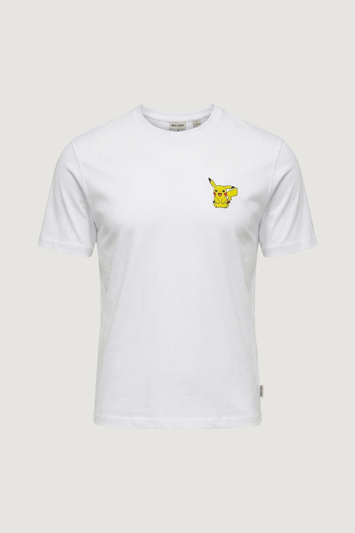 Only & Sons Erkek Pokemon Pikachu Figürlü Bisiklet Yaka T-Shirt - 22037659 - Only & Sons - 22037659-1