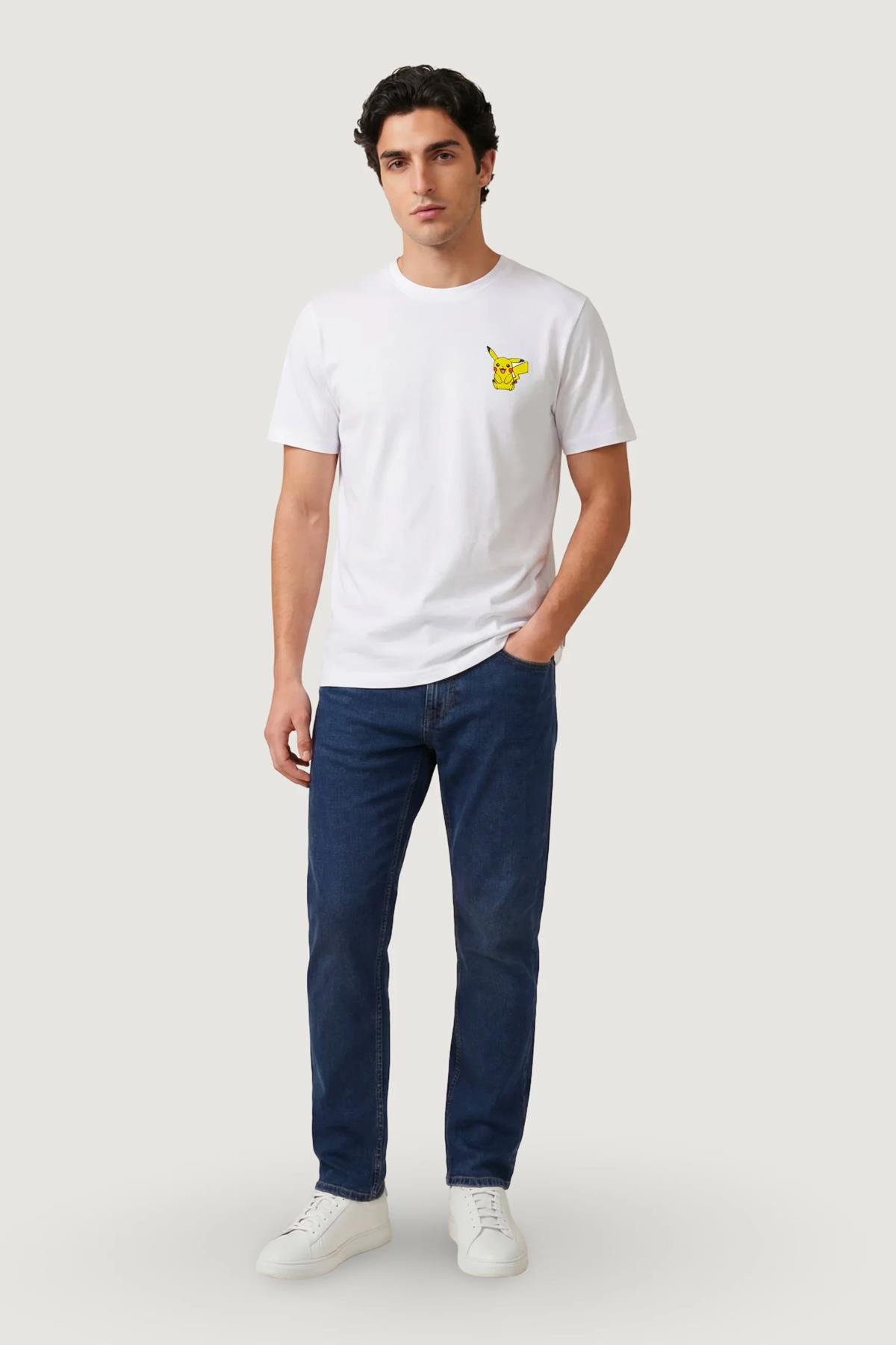 Only & Sons Erkek Pokemon Pikachu Figürlü Bisiklet Yaka T-Shirt - 22037659 - Only & Sons - 22037659-1