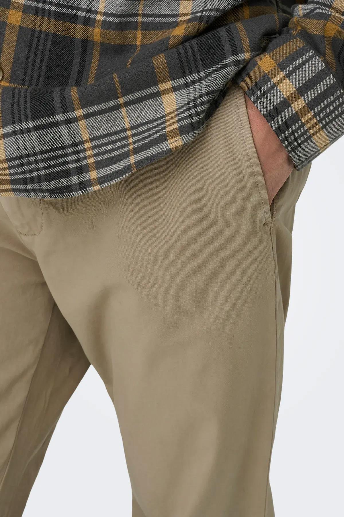 Only & Sons Erkek Regular Fit Lastikli Bel Bej Pantolon - 22029761 - Only & Sons - 22029761-2