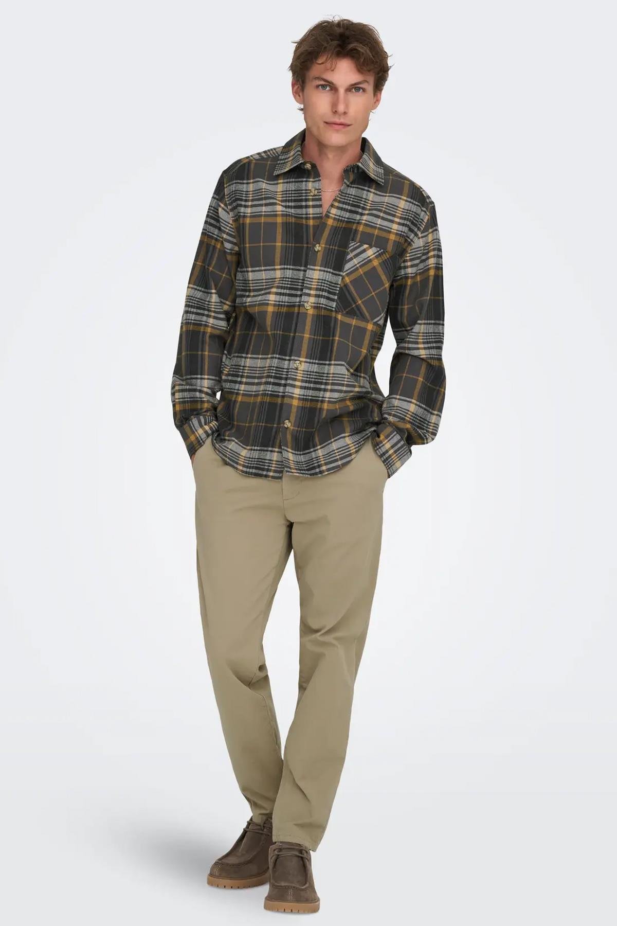 Only & Sons Erkek Regular Fit Lastikli Bel Bej Pantolon - 22029761 - Only & Sons - 22029761-2