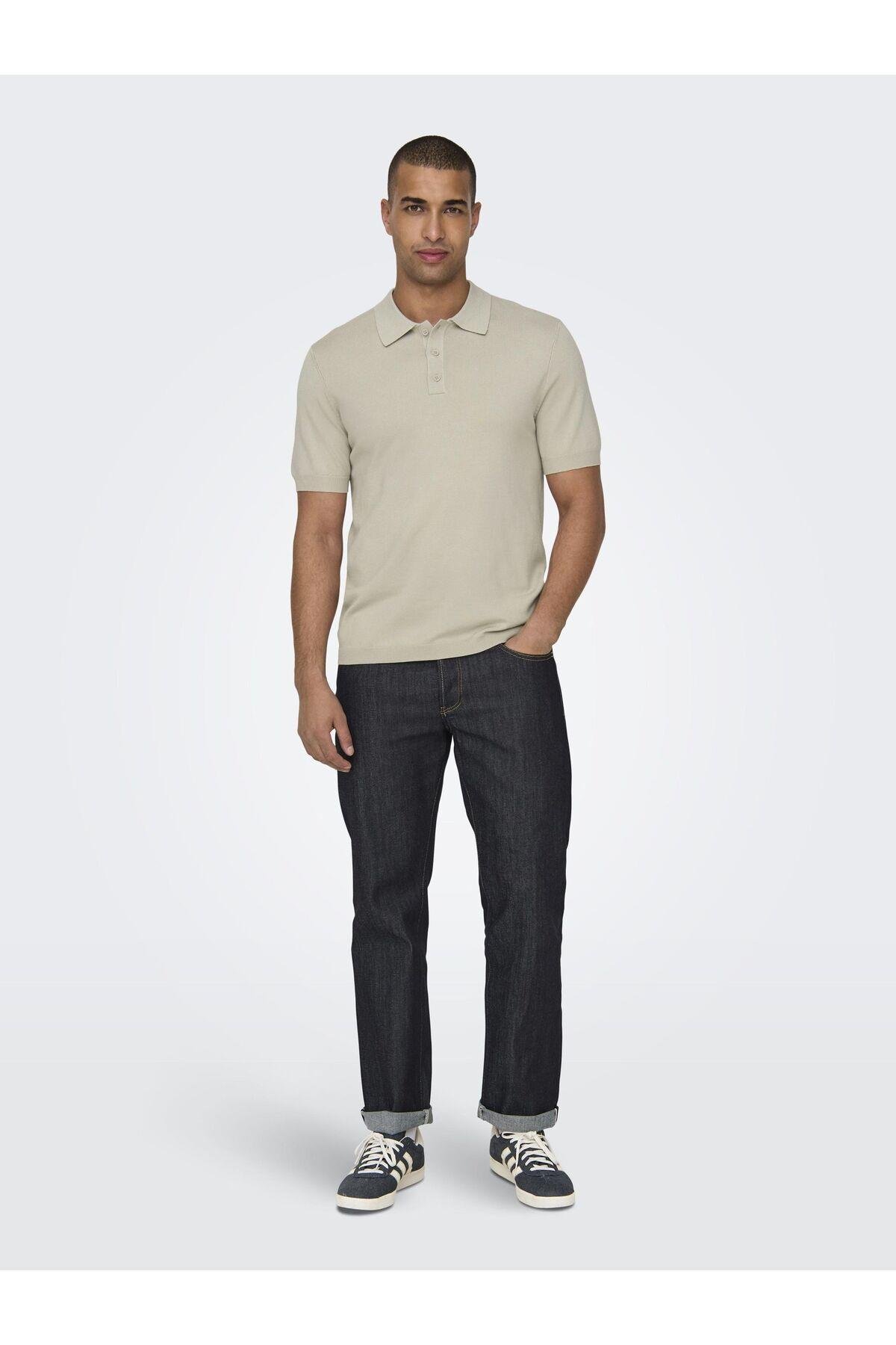 Only & Sons Erkek Regular Fit Polo Yaka Bej Triko T-Shirt - 22022219 - Only & Sons - 22022219-Bej