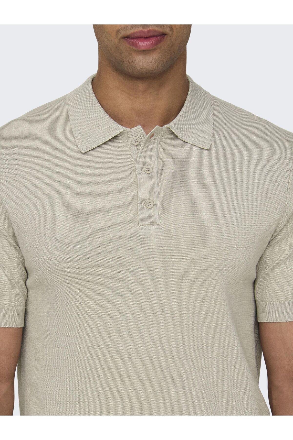 Only & Sons Erkek Regular Fit Polo Yaka Bej Triko T-Shirt - 22022219 - Only & Sons - 22022219-Bej