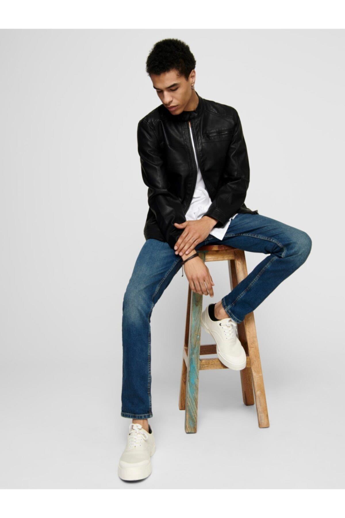 Only & Sons Erkek Siyah Deri Ceket - 22011975 - Only & Sons - 22011975-Black