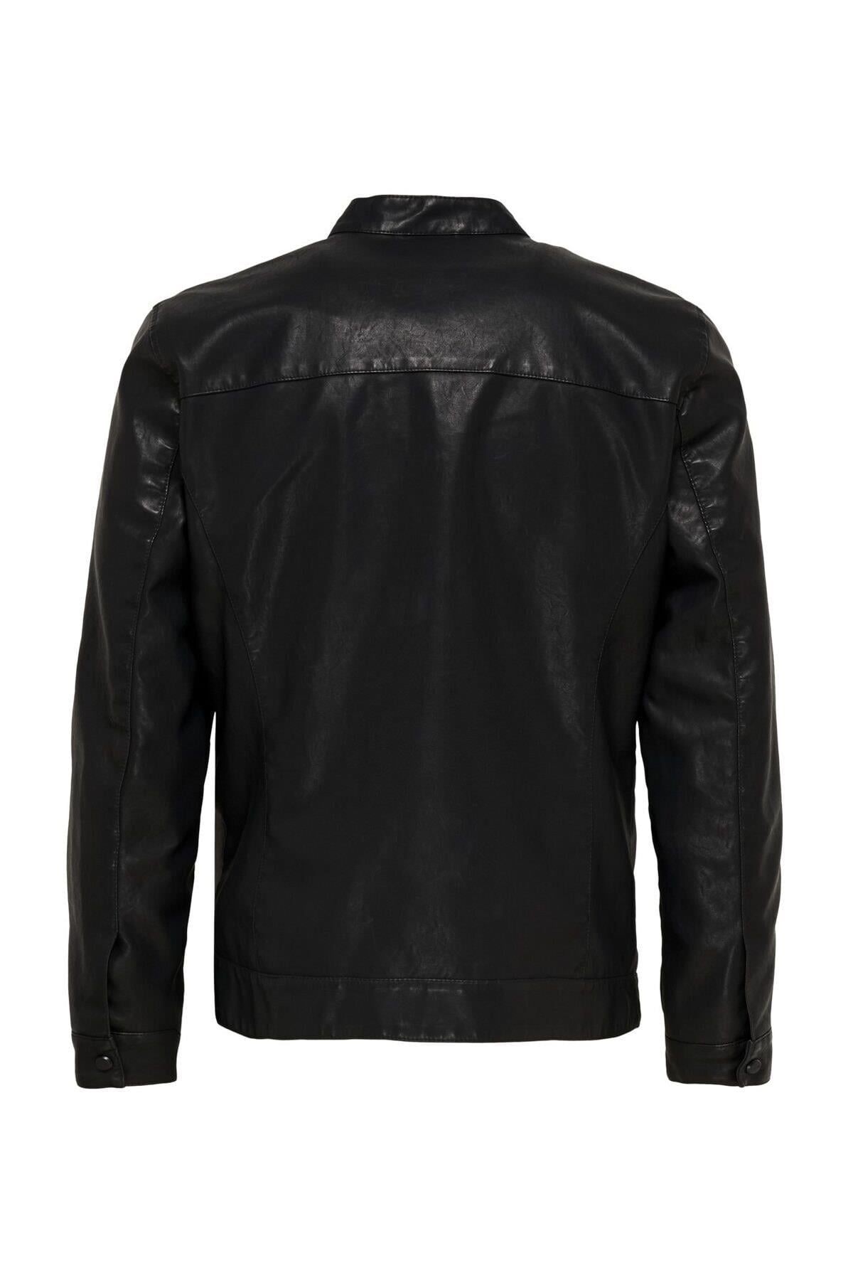 Only & Sons Erkek Siyah Deri Ceket 22012339blk - Only & Sons - TYC00034758225