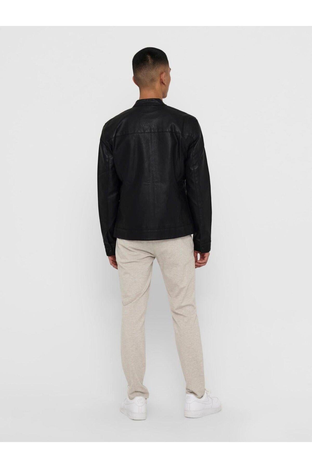 Only & Sons Erkek Siyah Deri Ceket - 22012339 - Only & Sons - TYC00034758225