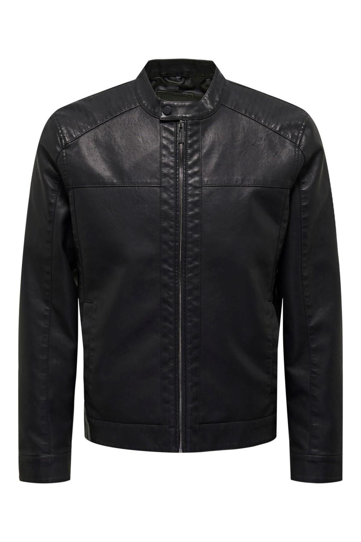 Only & Sons Erkek Siyah Deri Ceket - 22012339 - Only & Sons - TYC00034758225