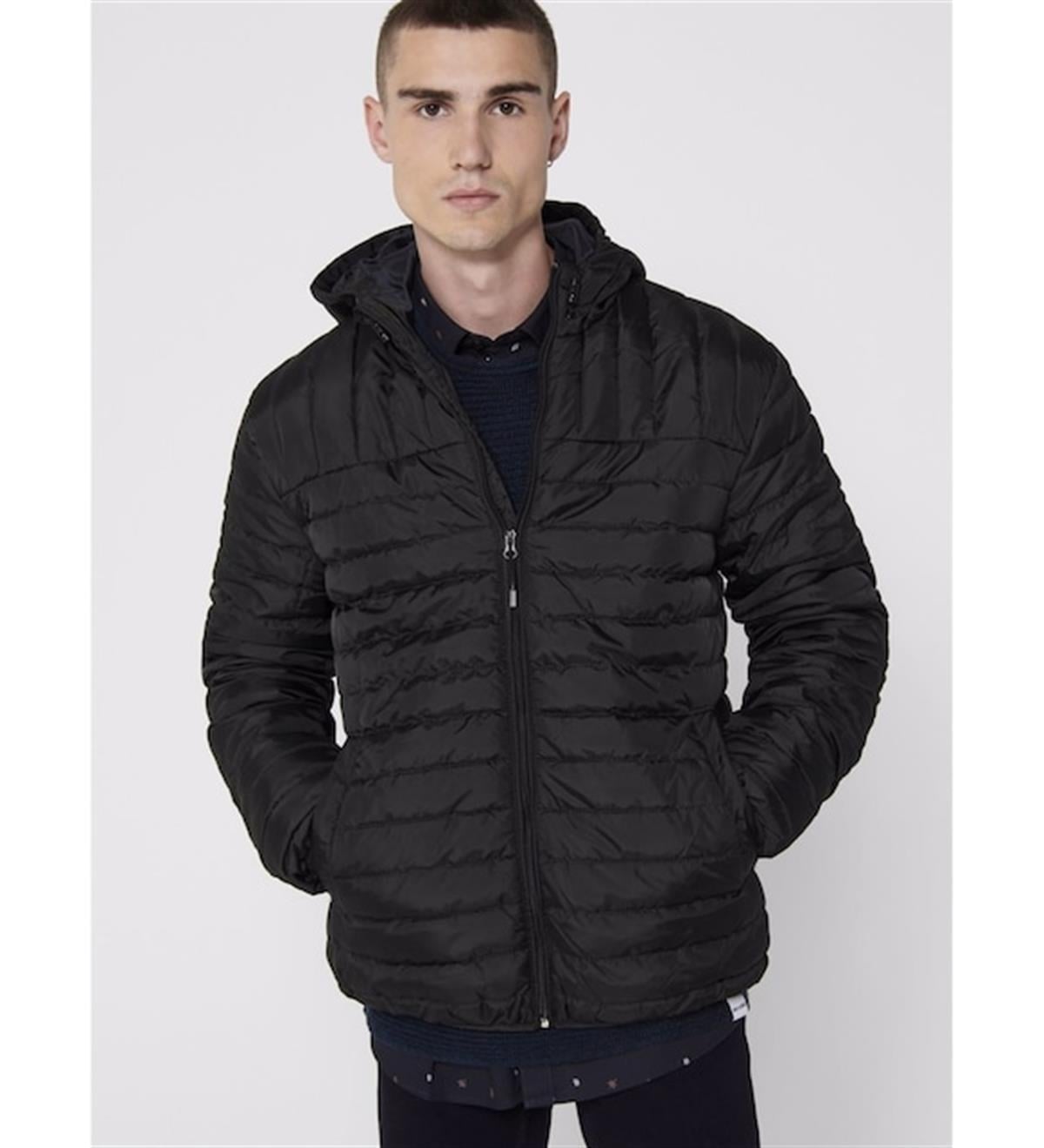 Only & Sons Erkek Siyah Paul Quilted Hood Kapüşonlu Mont 22015121-blk - Only & Sons - 22015121-BLK