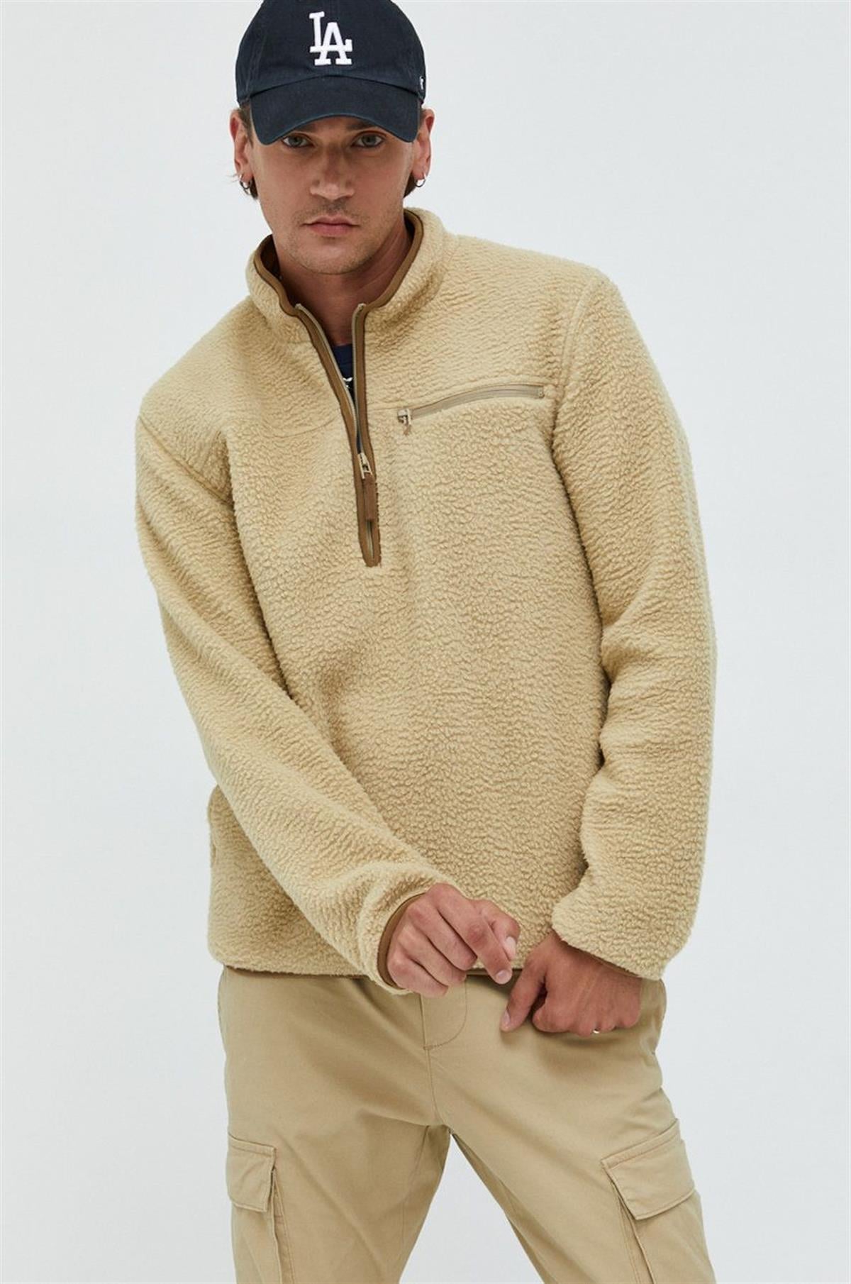 Only & Sons Erkek Yarım Fermuarlı Peluş Sweatshirt - 22022228 - Only & Sons - 22022228