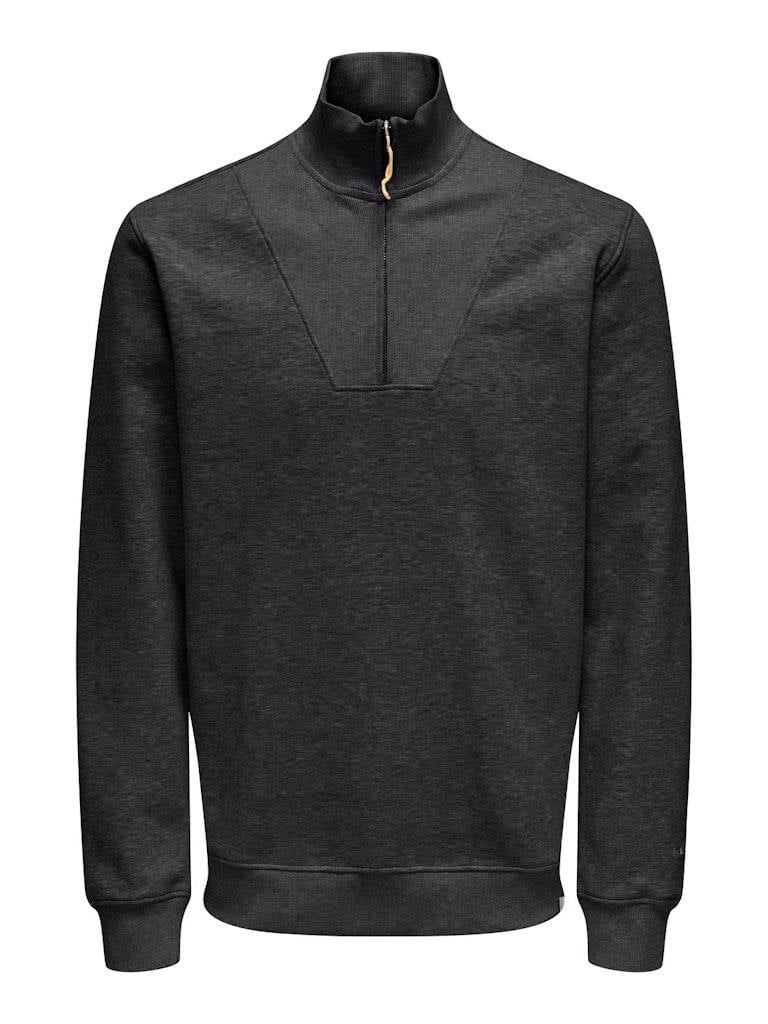 Only & Sons Erkek Yarım Fermuarlı Regular Fit Siyah Sweatshirt - 22034629 - Only & Sons - 22034629