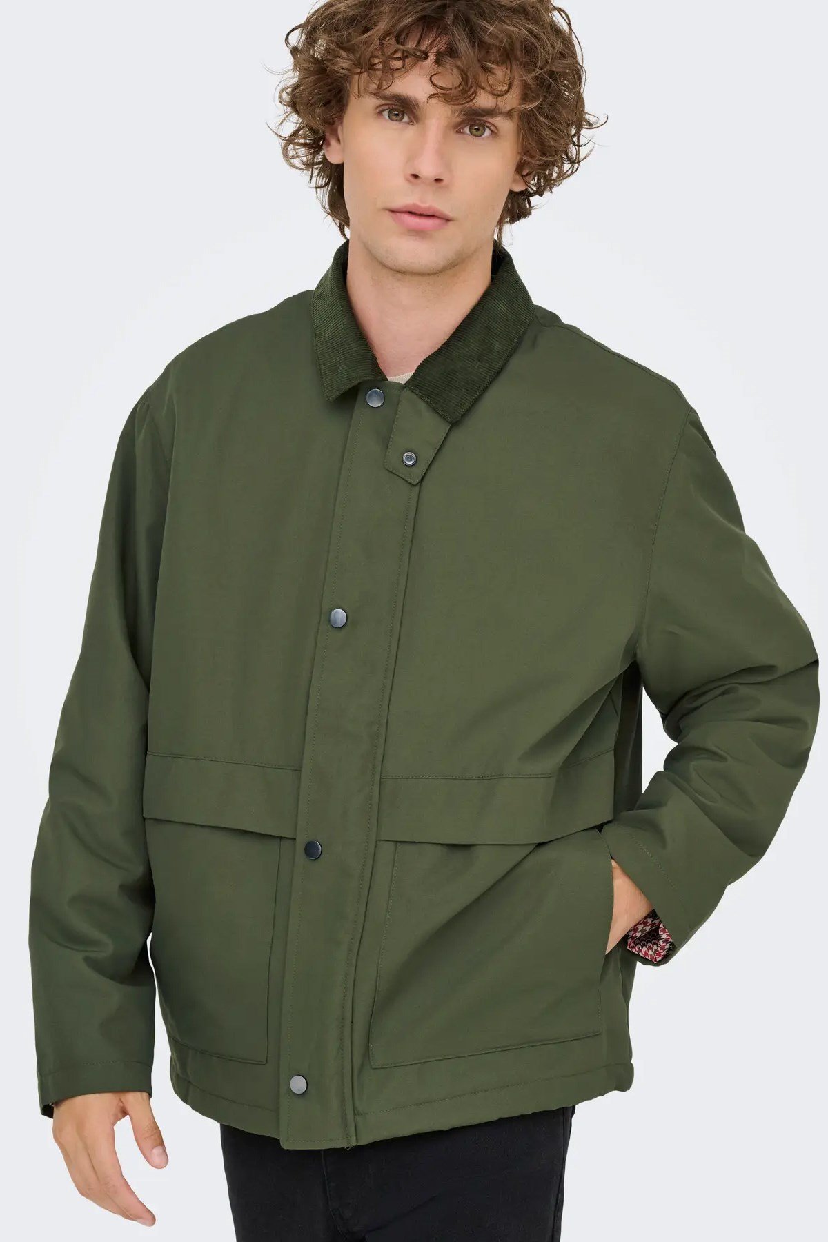 Only & Sons Kosmo Kadife Yaka Erkek Yeşil Ceket - (22034856-ON) - Only & Sons - 22034856-ON