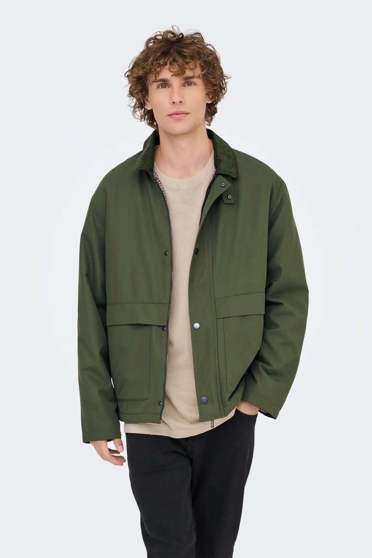 Only & Sons Kosmo Kadife Yaka Erkek Yeşil Ceket - (22034856-ON) - Only & Sons - 22034856-ON