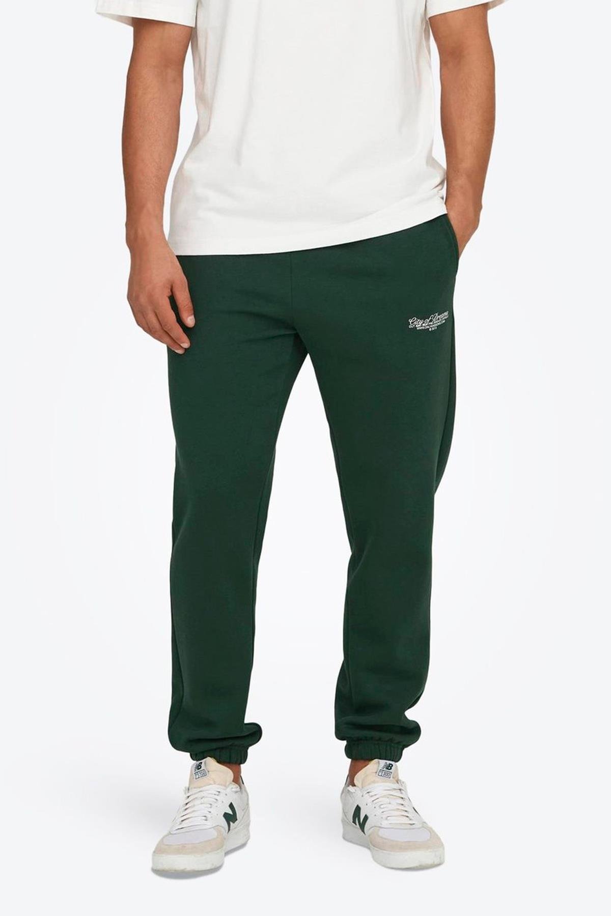 Only & Sons Onsriley Pamuklu Lastikli Paça Sweat Pants Yeşil Eşofman Altı - 22030142 - Only & Sons - 2-22030142