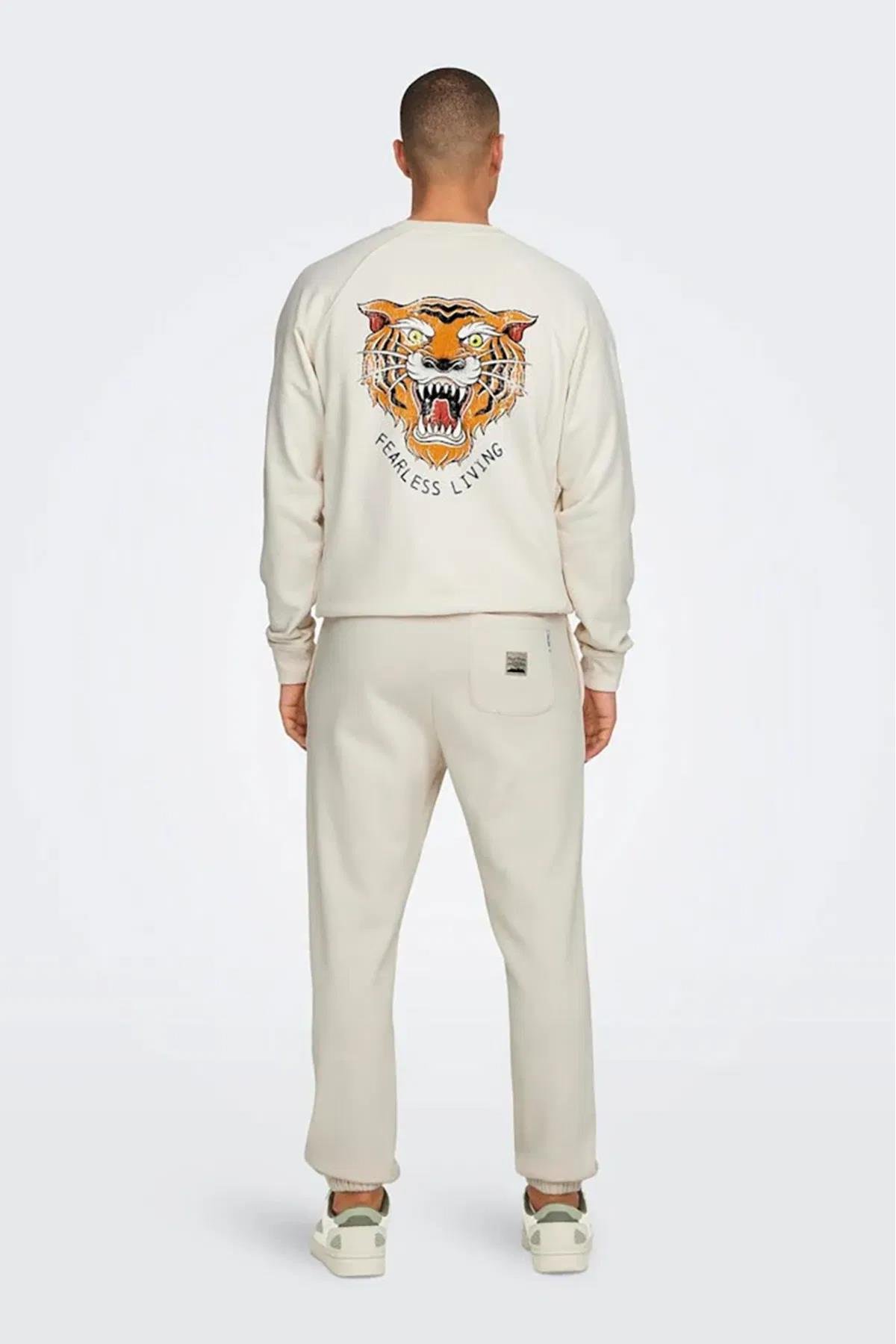 Only & Sons Onsriley Pamuklu Lastikli Paça Sweat Pants Krem Eşofman Altı - 22030142 - Only & Sons - 22030142