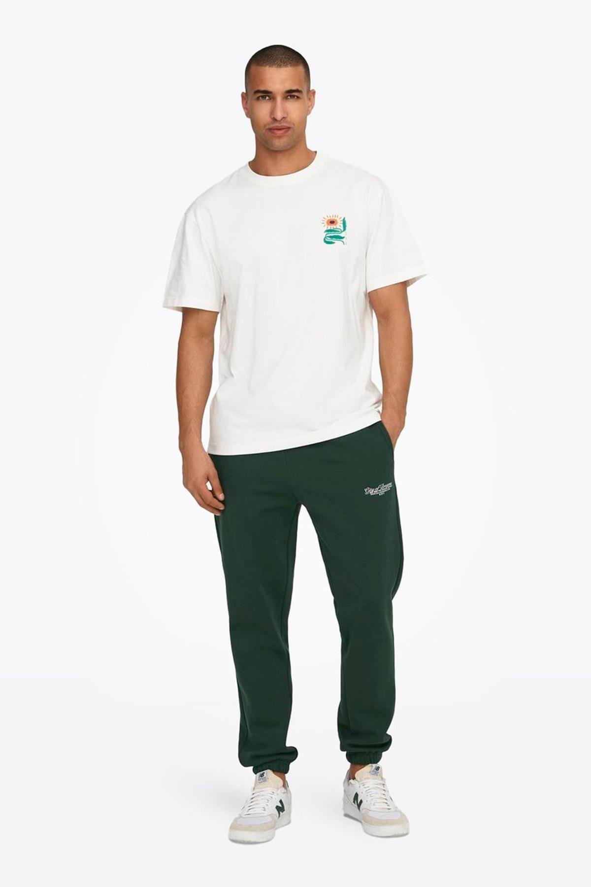 Only & Sons Onsriley Pamuklu Lastikli Paça Sweat Pants Yeşil Eşofman Altı - 22030142 - Only & Sons - 2-22030142