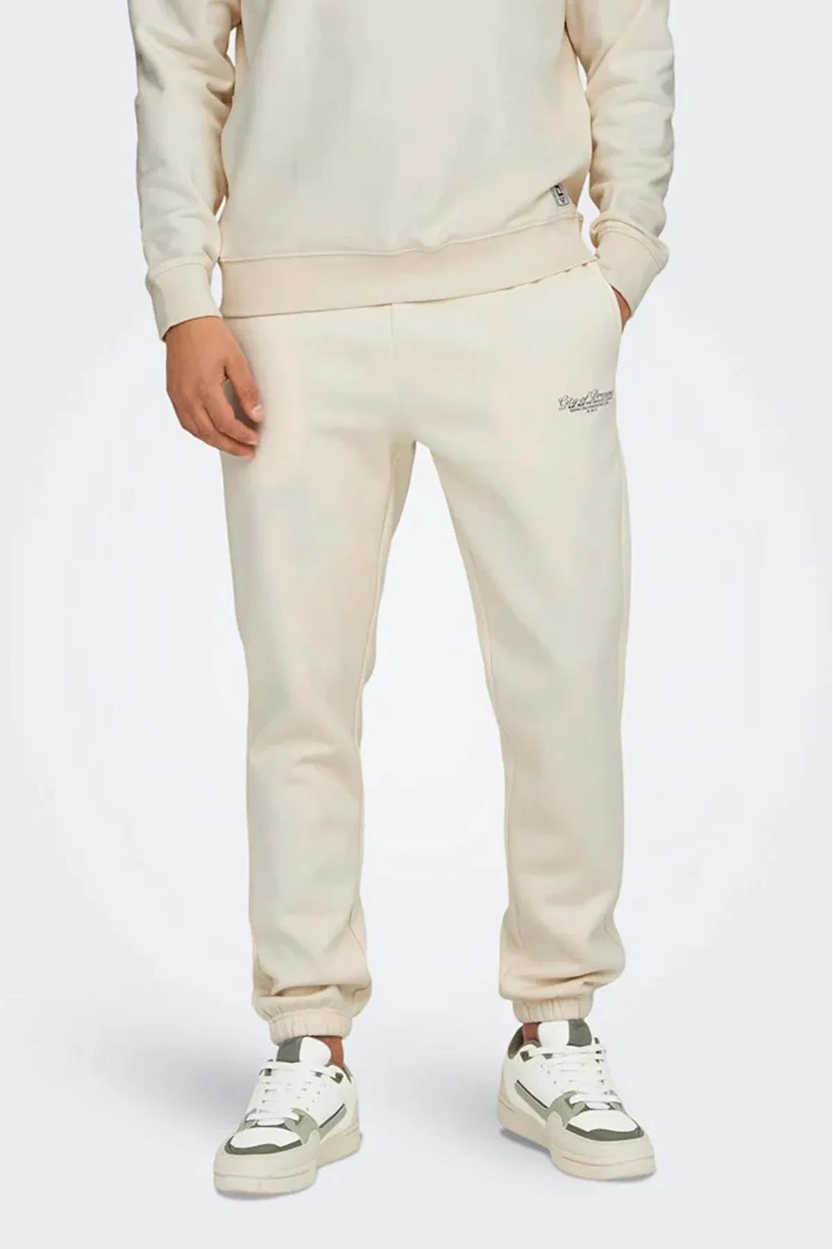 Only & Sons Onsriley Pamuklu Lastikli Paça Sweat Pants Krem Eşofman Altı - 22030142 - Only & Sons - 22030142