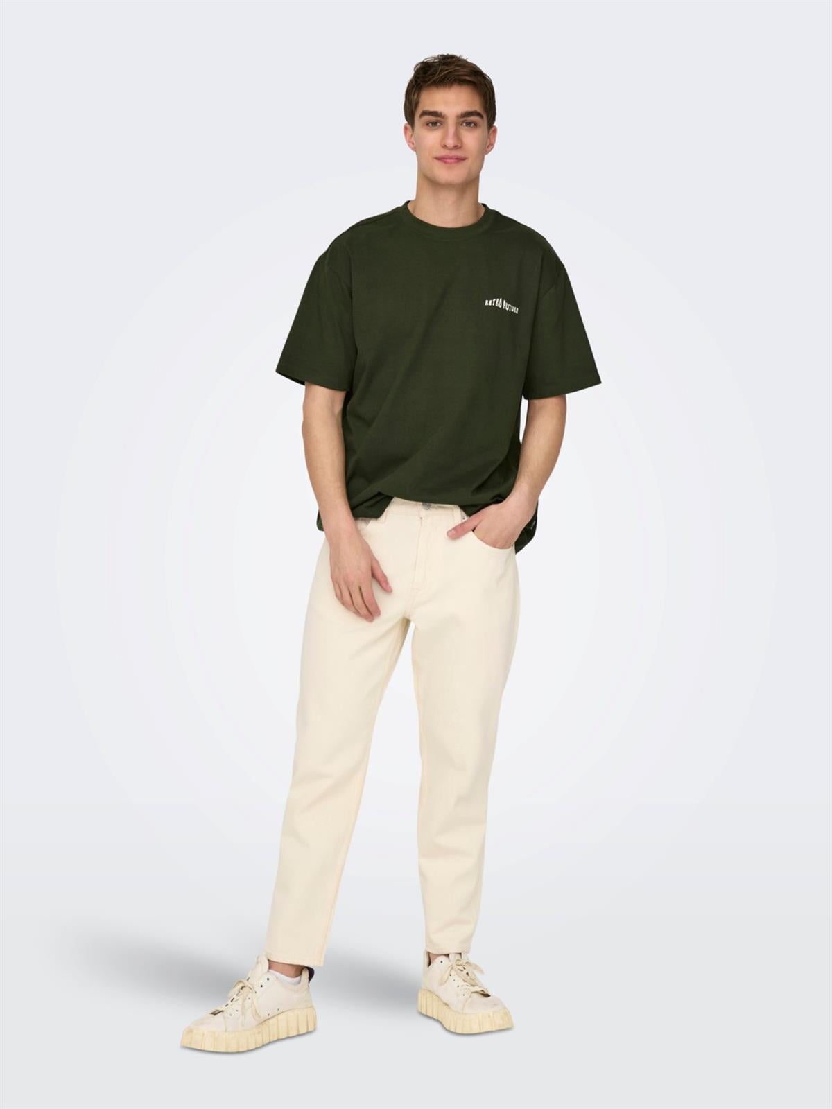Only & Sons Pamuklu Sırt Baskılı Rahat Kalıp T-shirt ONSHANS CAMO - 22024804 - Only & Sons - 22024804