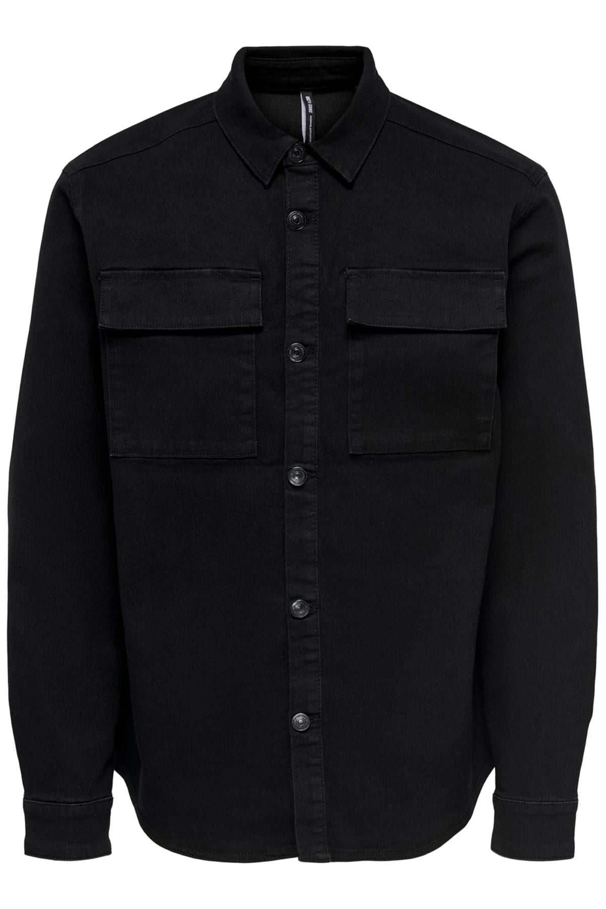 Only&Sons Erkek Oversize Gömlek ONSCAMON BLACK 4335 OVERSHIRT 22024335 - Only & Sons - 22024335