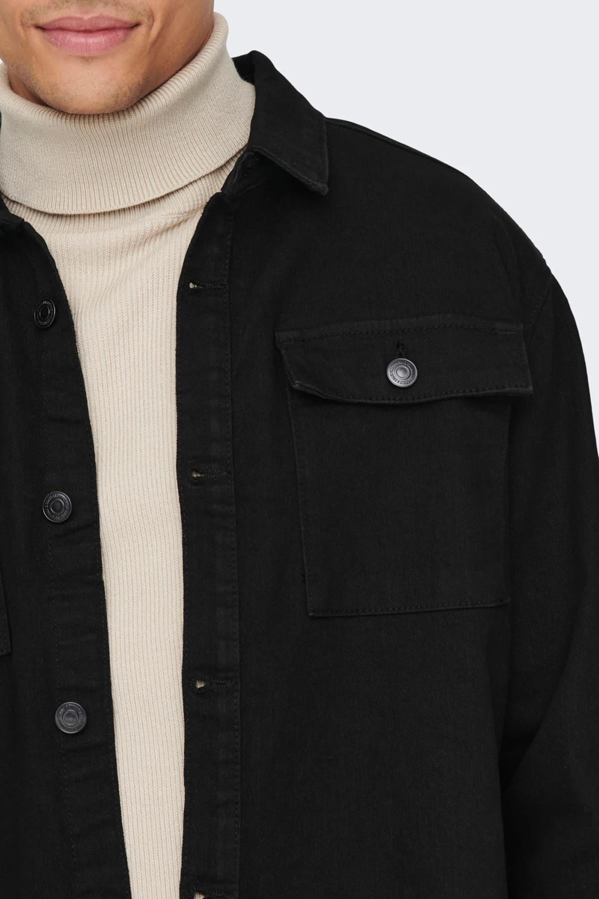 Only&Sons Erkek Oversize Gömlek ONSCAMON BLACK 4335 OVERSHIRT 22024335 - Only & Sons - 22024335