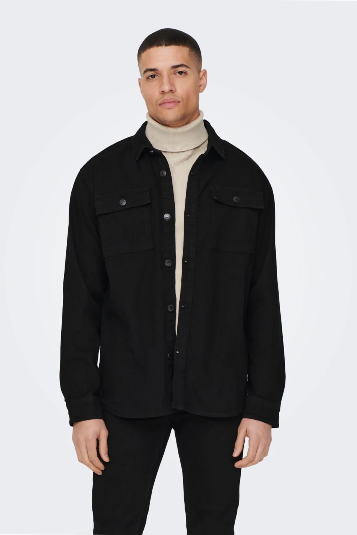 Only&Sons Erkek Oversize Gömlek ONSCAMON BLACK 4335 OVERSHIRT 22024335 - Only & Sons - 22024335