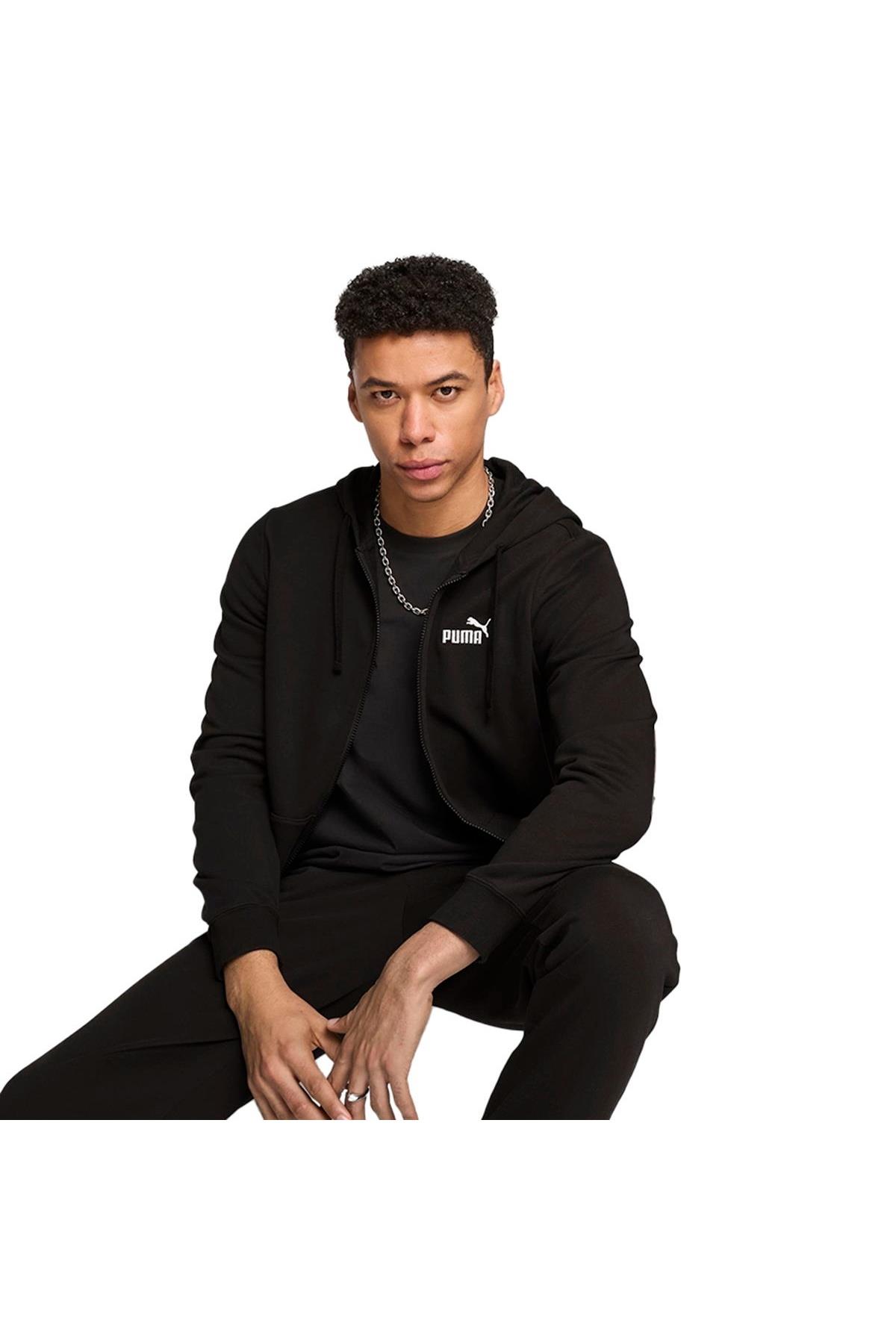 Puma Erkek Ess Full-Zip Hoodie Siyah Sweatshirt - 68258801 - Puma - 682588