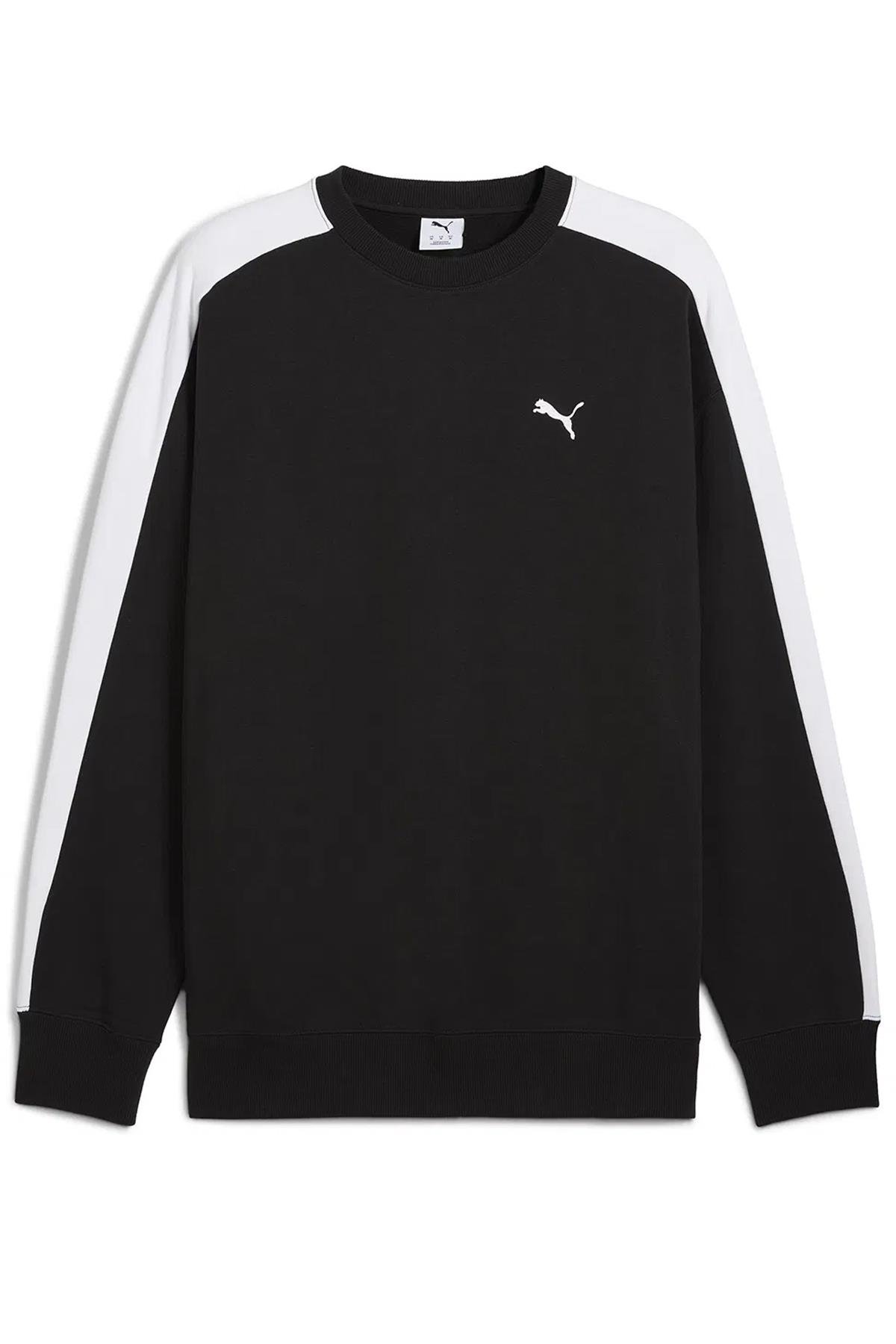 Puma Relaxed Crew T7 Siyah Beyaz Erkek Spor Sweatshirt -63343301  - Puma - 63343301