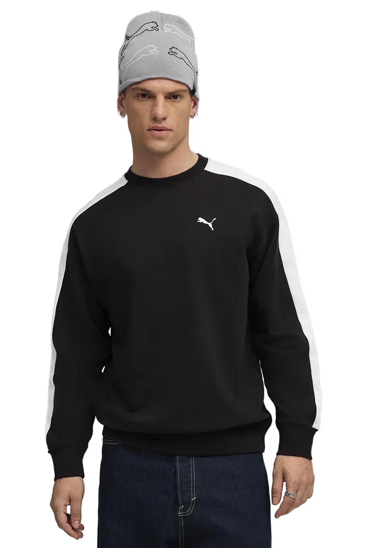 Puma Relaxed Crew T7 Siyah Beyaz Erkek Spor Sweatshirt -63343301  - Puma - 63343301