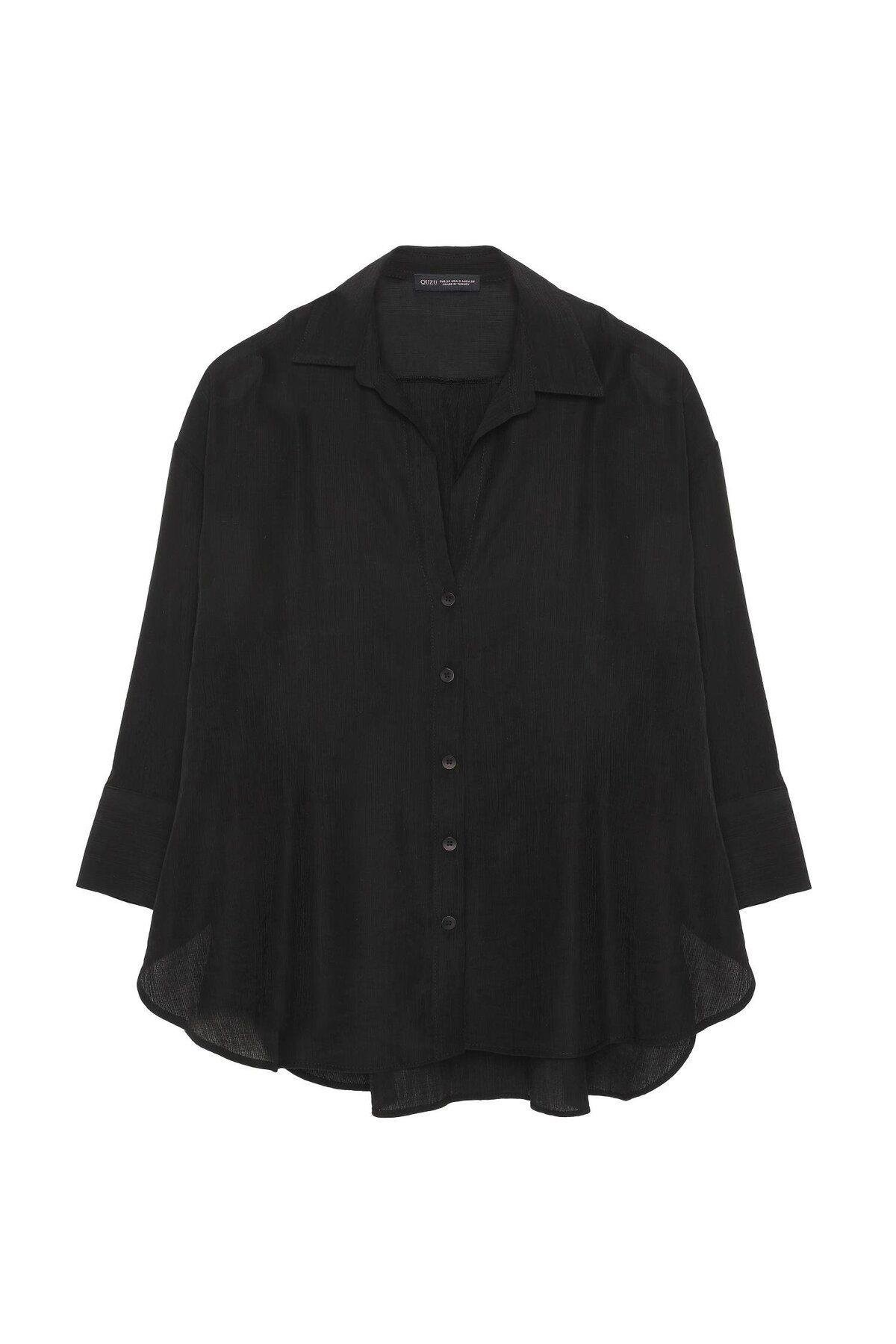 Quzu Kadın Kısa Kol Oversize Gömlek - 24Y11693 - Quzu - 24Y11693