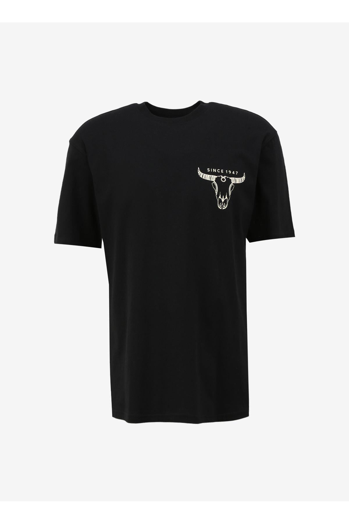 Wrangler Bisiklet Yaka Siyah Erkek T-Shirt  Loose Fit Tişört - W241299001 - Wrangler - 5003142791