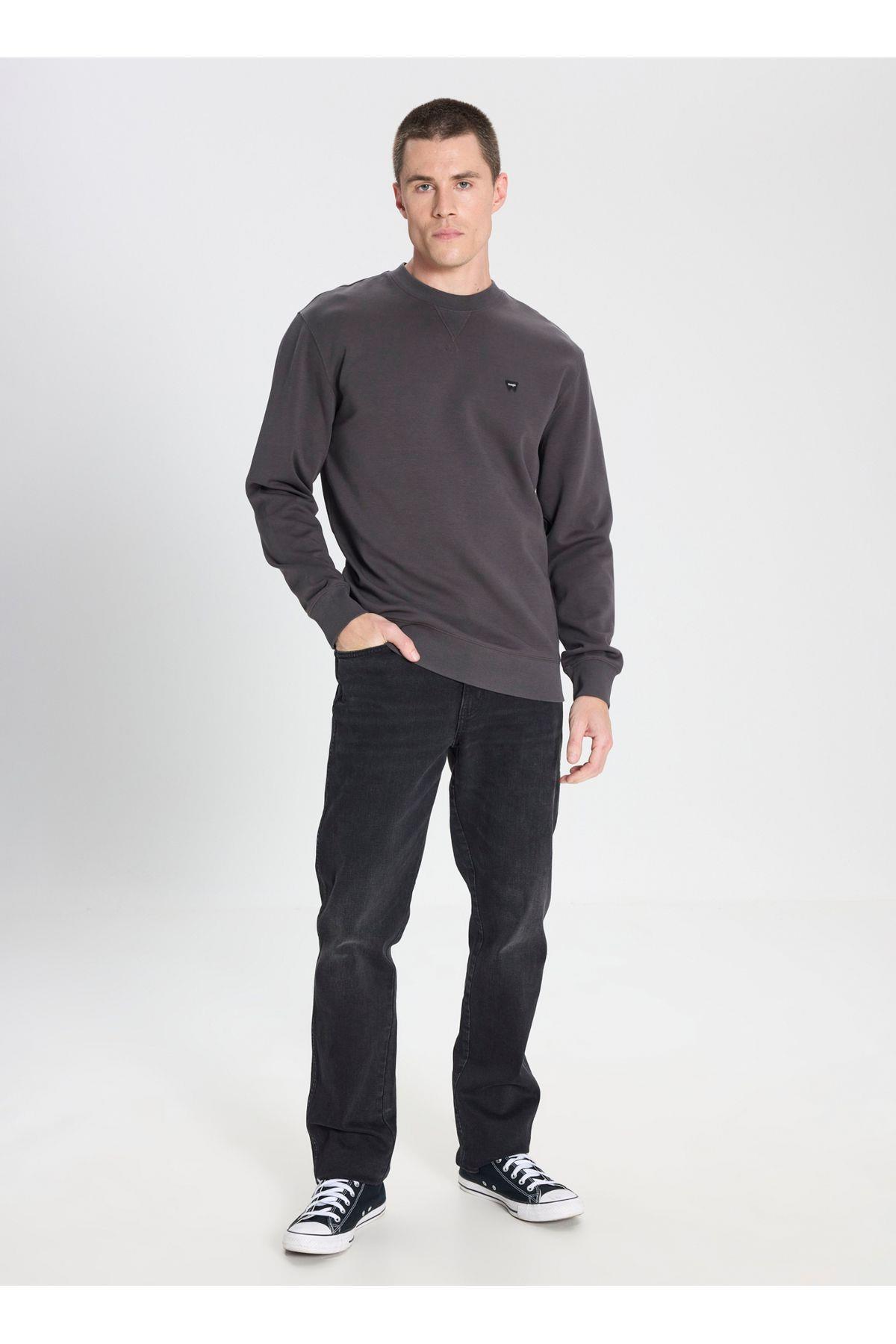 Wrangler Erkek Bisiklet Yaka Antrasit Siyah Logo Sweatshirt -  - Wrangler - 5003211816