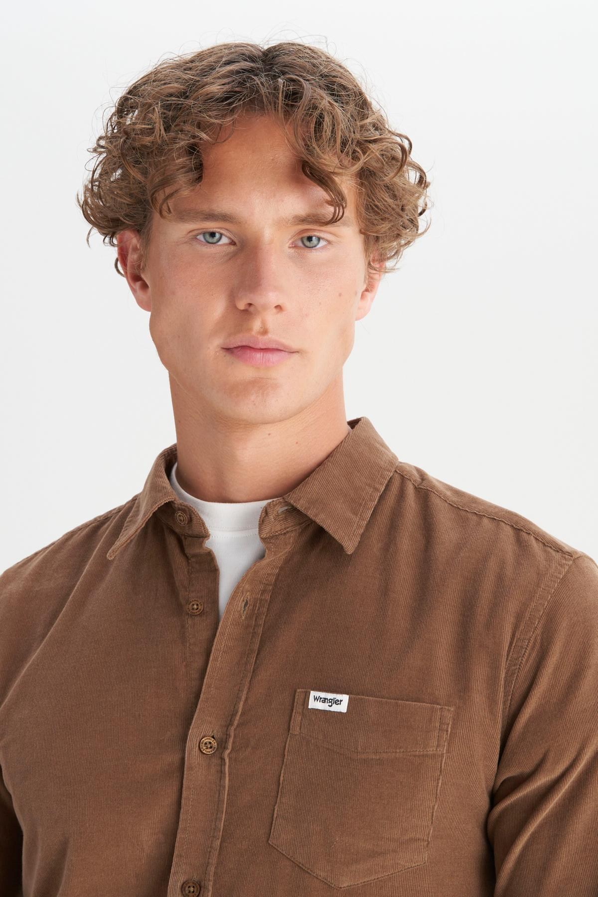 Wrangler Erkek Cepli Kahve Camel Kadife Gömlek-W5A14A - Wrangler - W5A14A-C
